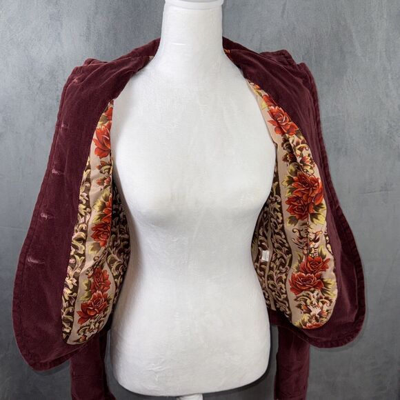 Lucky Brand Lined Handmade Burgundy Red Velour Button Up Jacket Sz MEDIUM - Picture 4 of 9